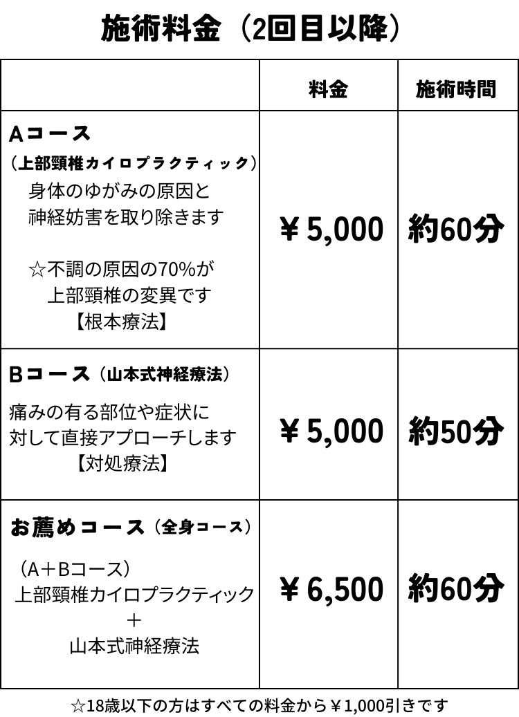 施術料金（2回目以降）